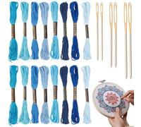 CABODYALS 48 écheveau de Fil Sashiko Bleu 8M 360 couleurs Coton à Broder Fil à Coudre Point de Croix Bracelets D'Amitié Kit Complet avec 6 aiguilles pour la Couture à la Main et la Réparation de Brace