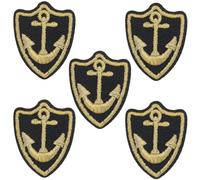 CABODYALS 5 patch Brodé Ancre de Bateau Noir et Doré Patchs de Réparation de Broderie Nautique à Repasser Badge Marin Appliques pour Couture Réparation de Vêtements Jeans Sacs Chapeaux Chaussures Bric