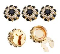 CABODYALS 5 pièce de Boutons Décoratifs en Strass Dorés Boucles Amovibles en Forme de Champignon Boutons de Manchette en Strass Noirs pour Femmes Jeans Chemises Châles Capes Accessoires de Vêtements
