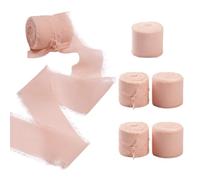 CABODYALS 6 Rouleaux 5M 40MM Ruban en Mousseline de Soie Effiloché Rose Rubans Tissu en Polyester Satin à Franges Mariage Décoratif pour Emballage Cadeau Saint Valentin Bouquet Décoration Bricolage