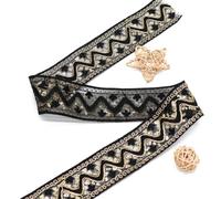 CABODYALS 9.14 m 50mm Noir Ruban à Paillettes Broderie Doré de Bordure en Dentelle Sparkling Tinsel Perlée Vintage Transparent pour Couture Fabrication Emballage Mariage Décoration de Noël Bijoux