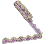 CABODYALS 9.14M 43.5MM Ruban à Paillettes Perles Scintillant Violette et Dorée Bordure en Dentelle Broderie Garniture Florale Rubans de Sequins Tulle pour Couture Robe Mariage Décoration Artisanat