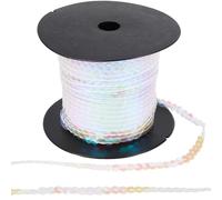 CABODYALS 91.44M 6MM Rouleau de Ruban à Sequins Blanc Transparent Rubans à Paillettes Ronde Plate PVC Irisées Une Rangée Galon Spangles Brillant pour Couture Vêtements Robe Décoration L'artisanat