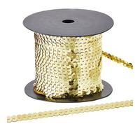 CABODYALS 91.44M 6MM Ruban à Sequins Doré Rubans à Paillettes Plates Rondes Garniture Bordure Galon Spangles une Rangée Perlé Brillant pour Couture Vêtements Robe Bijoux Décoration Artisanat Bricolage