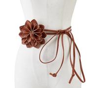 CABODYALS Ceinture en Cuir Marron à Nœud Papillon Style Bohème Fleuri Vintage Idéale pour Robes D'Été en Similicuir Ou en Corde. Fine et Élégante Elle Se Porte Aussi Bien en Bikini Qu'En Robe de Marié