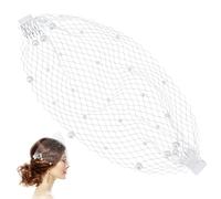 CABODYALS Chapeau Bandeau Blanc en Polyester avec Peignes Idéal pour Une Mariée Ou Un Goûter. Ce Chapeau Est Orné d'un Voile Cage à Oiseaux en Mailles et de Perles et Serti de Dent Il Peut Également