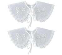 CABODYALS Dentelle Blanche Col Amovible Organza Châle Élégant Encolure Brodée Dentelles Bordure Fleur Applique Tissu Broderie Mini Cape pour Couture Fabrication Nœud Papillon Vêtements Vêtement Access