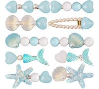 CABODYALS Ensemble de 10 Styles Pince à Cheveux Strass Perle Sirène Amour Cœur Bleur Macaron en Résine Barrettes Crocodile Coquillage Étoile de Mer Accessoires Coiffure pour Femme Été Plage Cadeau