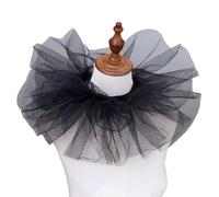 CABODYALS Faux Col en Tulle Noir à Volants Style Rétro Victorien Renaissance Détachable à Lacets Transparent Plissé Décoratif Col de Clown pour Femme Costume d'halloween Cosplay