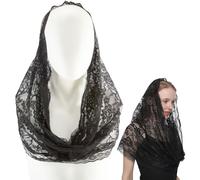 CABODYALS Floral Wedding Veil Mesh Tulle Head Covering Wrap Vintage Latin Mass Mantilla Cathedral Embroidered Flower Pattern Fringe Shawls Scarves Veils for Women Bridal Bridesmaid Church