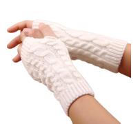 CABODYALS Gants Blancs Tricotés Sans Doigts Manchettes D'Hiver en Crochet avec Trou pour le Pouce Mitaines Douces et Chaudes pour les Poignets pour Femmes Unisexes pour Écrire Taper Conduire Cyclisme