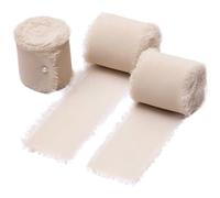 CABODYALS Ruban à Franges Nude de 38.4 m et 38mm en Mousseline de Soie et Lin Ruban en Vrac Rustique en Polyester à Bords Effilochés Rubans en Tissu de Soie pour Emballage de Cadeaux Invitations de Ma