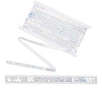 CABODYALS Ruban à Paillettes Blanc à une Rangée de 10 m Garniture Tressée Extensible Paillettes Plates Paillettes Rubans en Dentelle de Polyester Perlé pour Décoration de Fête de Mariage Accessoires d