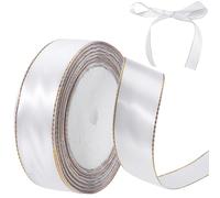 CABODYALS Ruban Blanc de 22 m X 25mm avec Bordure Dorée en Polyester Métallisé et Soie Double Bordure Dorée Ruban en Satin pour Couture Artisanat Emballage Cadeau Couronnes Décoration D'Intérieur Four