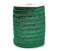 CABODYALS Ruban de Velours Vintage Vert 45.72 m 9.5mm Paillettes Métalliques Brillantes Simple Face Étroite avec Bobine pour Couture Fabrication de Couronnes de Sapin de Noël Vêtements Décoration Bric