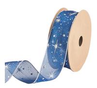 CABODYALS Ruban en Organza Transparent en Polyester 40mm 18.29 m Bleu Marine Imprimé Étoiles Motif Ciel Étoilé Scintillant pour Emballage Cadeau Décoration de Maison Bricolage