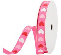 CABODYALS Ruban Imprimé Cœur Rose Vif de 91.4 m et 9.5mm Ruban en Polyester Gros Grain Imprimé Amour Ruban de Saint Valentin avec Fil en Vrac avec Bobine pour Couture Fabrication Artisanale Bouquet d