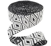 CABODYALS Ruban Jacquard Noir et Blanc de 4.57 m 38mm Motif Losange Sangle Plate Ceinture Tissu Bohème Brodé Vintage Large Bordure en Dentelle pour Couture Confection de Vêtements Décoration Accessoir
