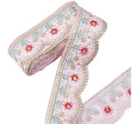 CABODYALS Ruban Jacquard Rose à Fleurs de 6.86 m et 60mm Style Bohème Brodé de Sequins et de Perles avec Bordure Tissée et Broderie Florale Vintage. Idéal pour la Couture la Confection de Vêtements d