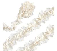 CABODYALS Ruban Plissé en Coton Beige de 1.83 m Bordure en Dentelle à Volants Élastique Bordure Florale Brodée Froncée Bord Ondulé Maille Rubans Extensibles Doux Vintage pour la Couture la Fabrication