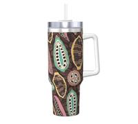 cabosse de cacao colorée,Gobelet isotherme Ice Bully de 40 oz avec poignée, couvercle et paille, en acier inoxydable, pour voiture ou café.