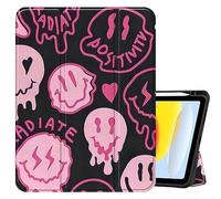 Cabreche Coque Compatible avec iPad 10(^>e<^) génération 2022, iPad 10,9" avec Porte-Crayon/Coque arrière en TPU Souple, Mise en Veille/réveil Automatique, pour Femme, Joli Smiley Cool, esthétique,