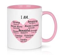 Cabtnca Tasse chrétienne « I Am » avec verset biblique - Cadeau inspirant pour encouragement pour femme - Tasse à café avec inscription « I Am » - Amour de soi, religieux, 325 ml