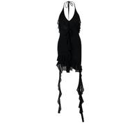 CABULE 2023 Printemps européen et américain Nouveau Style de désir Pur Sexy col en V Profond Licou à Volants Robe Mince irrégulière-Noir-M