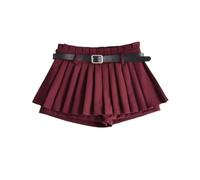 CABULE Jupe ceinturée Taille Haute pour Fille, Pur désir, Anti-Exposition, Jupe plissée trapèze, Jupe Courte d'été-Bordeaux-S