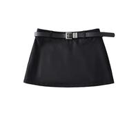 CABULE Jupe Courte de Costume Haut de Gamme pour Femme, Taille Basse, Anti-Exposition, Amincissante, près des Hanches, Jupe trapèze-Noir-S