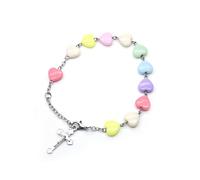 CACALOSS Chapelet catholique de 1 cm avec perles de prière avec fermoir mousqueton crucifix pour baptême, communion, porte-clés et miroir de voiture à suspendre (multicolore)