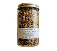 CACAONIBS AU CHOCOLAT BLANC À LA MANGUE ET AUX FRUITS DE PASSION Haricots de cacao Criollo du Mexique.