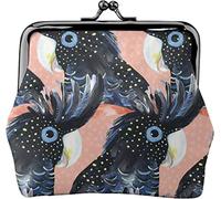Cacatoès noir Australien Oiseau Galah Perroquet Spot Porte-monnaie en cuir pour femme, petite pochette à la monnaie avec fermoir à fermeture Kiss-Lock Fermeture à boucle Portefeuille pour fille Cadeau