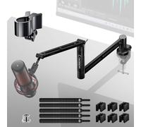 CACENCAN M05 Bras perche, support de microphone rotatif à 360° avec support de bureau, bras de micro de bureau pliable avec adaptateur à vis de 3/8" à 5/8", bras de microphone pour diffusion (Noir)