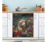 Cache-aimant de lave-vaisselle style aristocratique européen rétro léopard 58,4 x 66 cm pour cuisine, réfrigérateur, armoire, cuisine, buanderie, cadeaux
