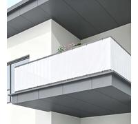 Cache Balcon 126 x 935 cm Protection UV, Coupe-Vent et Imperméable, Résistant Aux Intempéries, Écran D'Intimité pour Balcon avec Trous et Serre Câbles pour Patio, Blanc