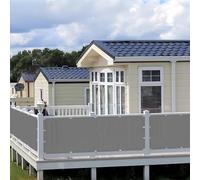 Cache Balcon 133 x 415 cm Protection UV, Coupe-Vent et Imperméable, Résistant Aux Intempéries, Brise Vue Haute Densité avec Trous et Serre Câbles pour Patio, Gris Clair