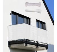 Cache Balcon 190 x 750 cm en HDPE 220G M², Protection UV, Protection Contre Vent, Soleil et Respirabilité, Contre Les Regards pour Balcon avec Attaches de Câble pour Patio, Blanc