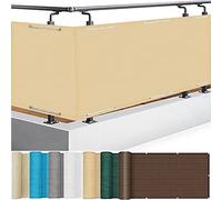 Cache Balcon Pare-Soleil 105 x 550 cm Protection Contre Les Regards Confidentialité Extérieur avec Oeillets et Cordons pour Balustrade et Balcon, Couleur Crème
