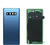 Cache-Batterie + adhésif Double Face + lentille Compatible pour Samsung Galaxy S10 Plus G975 S10+ G975F Rechange vitre arrière Back Cover arrière Coque adhésive + lentille Bleu