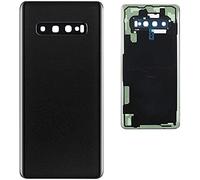 Cache-Batterie + adhésif Double Face + lentille Compatible pour Samsung Galaxy S10 Plus G975 S10+ G975F Rechange vitre arrière Back Cover arrière Coque adhésive + lentille (Noir)