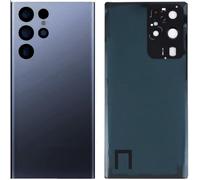 Cache batterie + double face + lentille compatible avec Galaxy S22 Ultra 5G S908 SM-S908B SM-S908U SM-S9080 Remplacement verre arrière coque arrière arrière autocollant + lentille avec cadre (bleu)