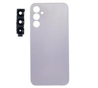Cache batterie + lentille compatible avec SAMSUNG GALAXY A14 4G A145F (NO avec 5G) arrière arrière coque en plastique rigide + lentille avec cadre (argent)