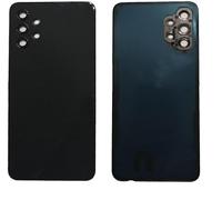 Cache batterie + lentille + double face compatible avec Samsung Galaxy A32 (4G) A325F SM-A325F A325 arrière arrière arrière coque en plastique double face + autocollant + lentille avec cadre (Noir)