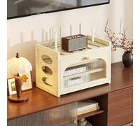 Cache-boîte WiFi, armoire de rangement pour routeur WiFi avec étagères réglables, boîte de rangement pour routeur debout au sol avec porte, ventilation et dissipation de la chaleur (marron, 30 cm)