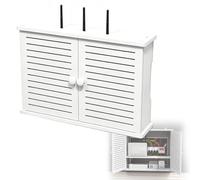 Cache Box Internet Boîte de Rangement Routeur Support Mural Rangement Box | Composite Bois Plastique en Pvc, Modèle à Double Porte, Boîte de Rangement pour Câbles(48x11x31cm/19x4x12in)