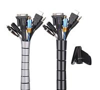 Cache Cable 2 Pack, Flexible Range Câble Mosotech 2x1.5M PE Câble Rangement Organisateur de Câble pour Ranger ou Cacher les câbles, Gaine pour câbles (2.6cm Ø et 2.2cmØ),Noir et Gris