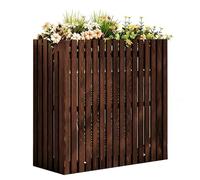 Cache-climatiseur en Bois Massif avec Support pour Fleurs, Structure et Cache-climatiseur, Habillage Extérieur(Brown,105x45x100cm)