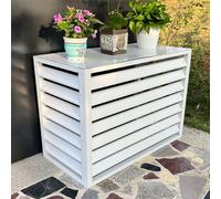 Cache climatiseur exterieur aluminium ,caisson anti bruit pompe à chaleur ,cache clim ,Étanche À La Poussière Et À L'eau ,Convient pour l'unité extérieure du climatiseur ( Color : White flat roof , Si