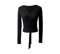 Cache Coeur Danse Classique Fille Femmes Filles Ballet Justaucorps Manteau Wrap Hauts à Manches Longues Ballet Danse Gymnastique Ensemble Chandails à Lacets échauffement Cardigan(Black,L)